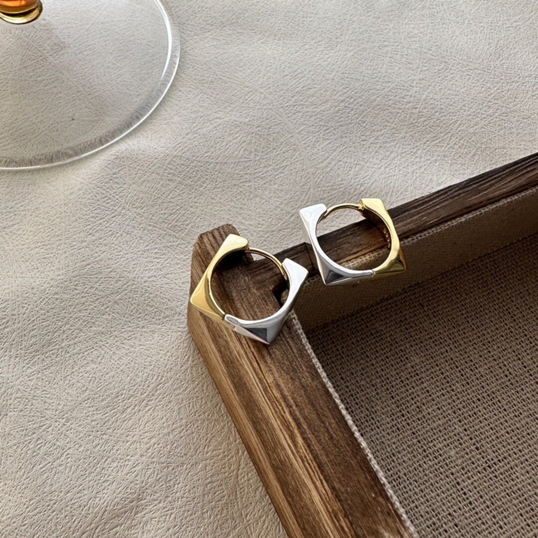 Two Tone Square Hoop Earrings, Gold and Silver Huggie Hoop Earrings ...
