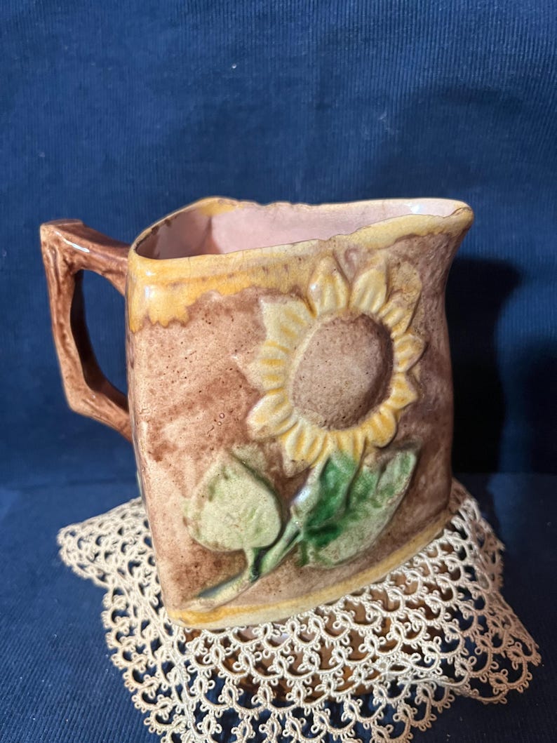 Antique Majolica Sunflower/fan & Floral Motif Pitcher Creamer ...