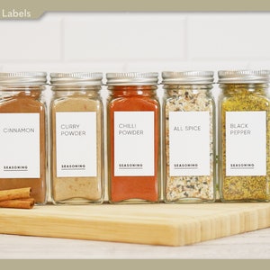 Matte White & Matte Black Spice Jar Labels, Minimalist Matte Editable Pantry Labels, Modern Matte Spice Jar Labels for organization