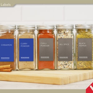 Coloured Minimalist, Modern Spice Labels * Waterproof and Oil Resistant Customizable Colour-Ink Options