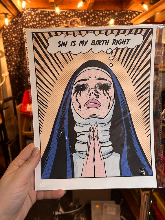 Comic Satanist Art Print || Evil Nun || Diablo || Novelty || Fantasy || Art Print