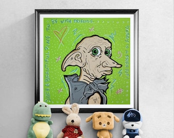 Dobby Original Painting, 12x12 Harry Potter Fan Art, Handmade Wall Art