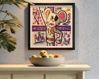 Originalgemälde von Danger Mouse, 12x12 Cartoon Pop Art, Vintage-Charakterkunst