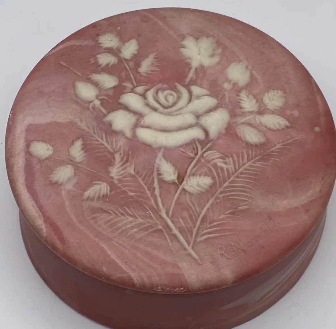 Vintage Incolay Soapstone Pink Roses Jewelry Trinket Box Swirl Etsy