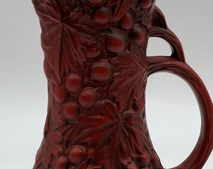 1940s Mccoy Pottery Pitcher Vase Grapes Leaves Red 9.5 Tall Made USA