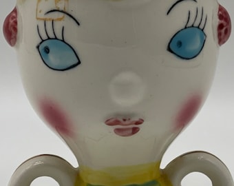 Vintage Japan Lady Head Face Vase Hand Painted Figurine