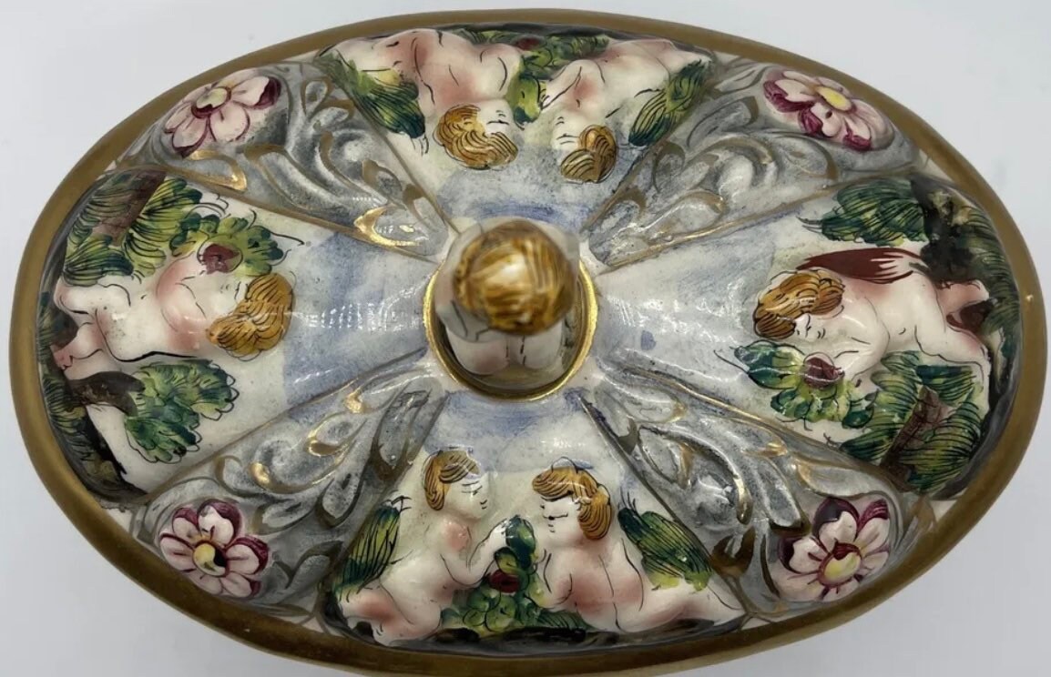 Vintage Italy Capodimonte Candy Compote Dish With Lid Cupid Etsy