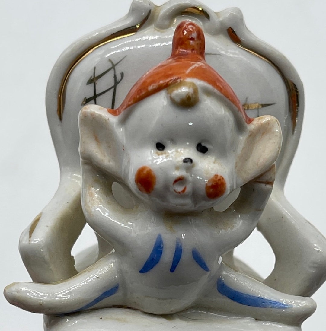 Vintage Japan Elf Pixie Figurine Sitting in Chair Doing Splits Kitschy ...