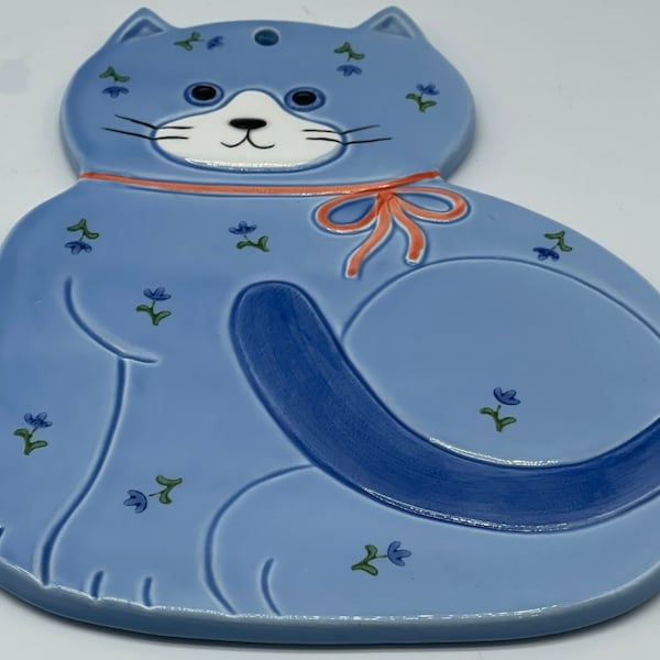 Vintage Otagiri Japan Blue Cat Trivet Hot Plate Wall Hanging