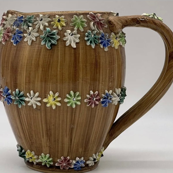 Italian Fratelli Fanciullacci Pitcher With 3D Flower Petal Button Design Italy