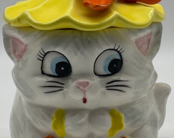 Vintage Japan Lefton Miss Cuddles White Kitty Cat Sugar Bowl Kitschy Cute 1451