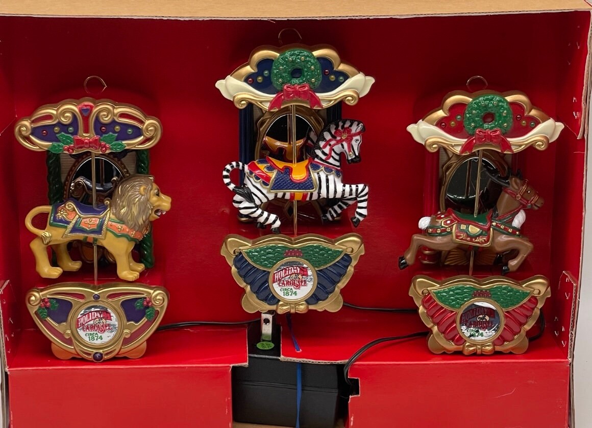 Vtg Mr Christmas Carousel Ornaments 3 Circus Animals Lion Zebra Reindeer Works Etsy