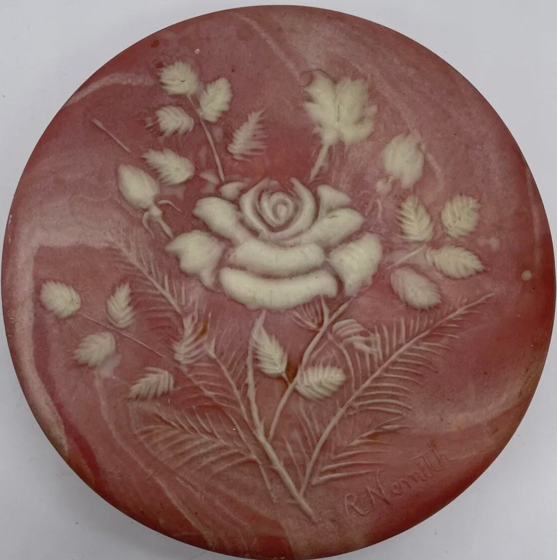 Vintage Incolay Soapstone Pink Roses Jewelry Trinket Box Swirl Etsy