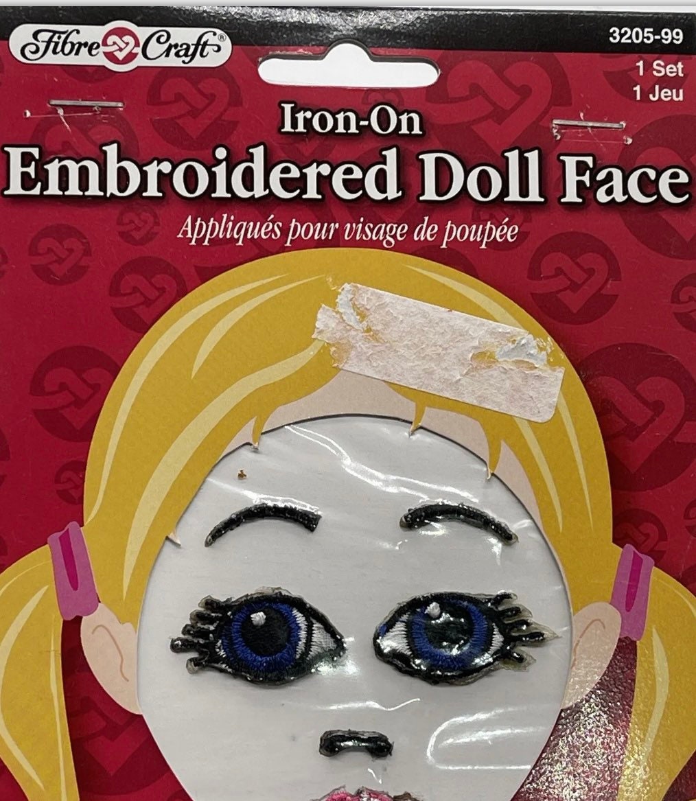 Vintage Fibrecraft Iron on Doll Face New in Package Embroidery Kitschy