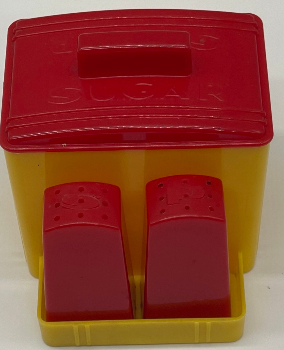 Vintage Red & Yellow Plastic Salt Pepper Sugar Set Bright Mod Etsy