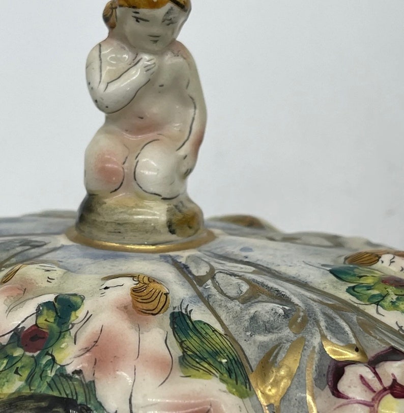 Vintage Italy Capodimonte Candy Compote Dish With Lid Cupid Finial Etsy