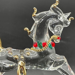 Vintage Art Glass Rocking Horse Jeweled Gold Accents Figurine Collectible