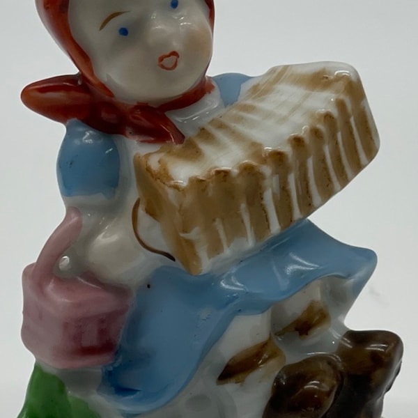 Vintage Occupied Japan Little Girl Playing Accordion Ceramic Figurine