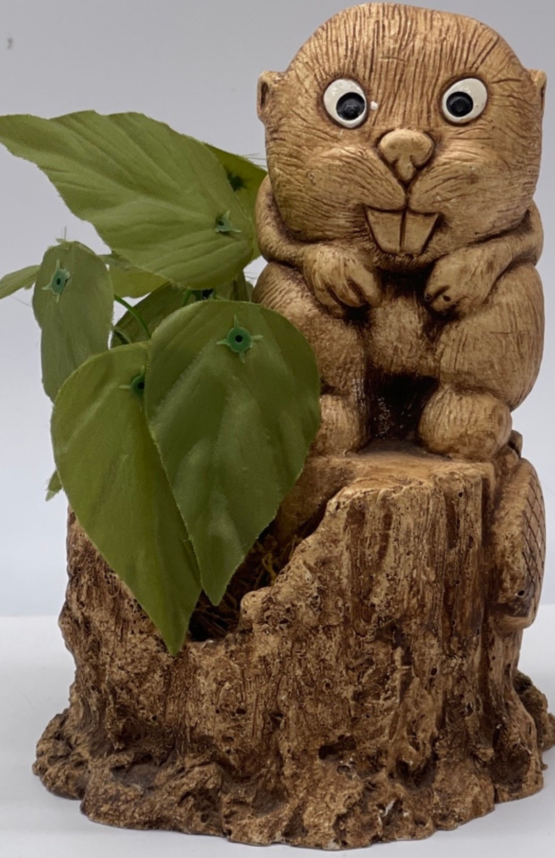 Vintage Beaver Fake Plant Planter Kitschy Cute Figurine Etsy
