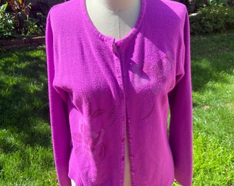 vintage 90s-00s Purple Flower Print Cardigan