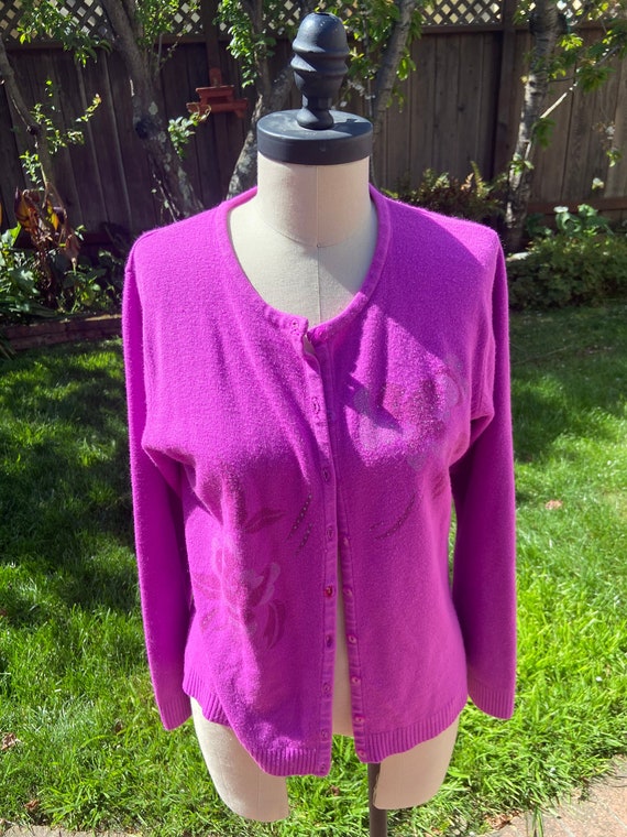 Vintage 90s-00s Purple Flower Print Cardigan - Etsy
