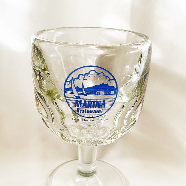 Vintage Pearl Harbor Hawaii Beer Glass Tiki Bar Marina Restaurant Schooner Thumbprint Mug Logo Barware