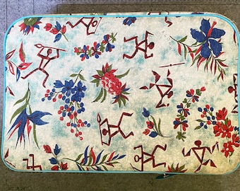 Hawaiiana Suitcase Bantam Travelware Vintage Tropical Decor Hibiscus Aloha, Retro Canvas Luggage MCM Hawaii Collectibles 1960s RARE