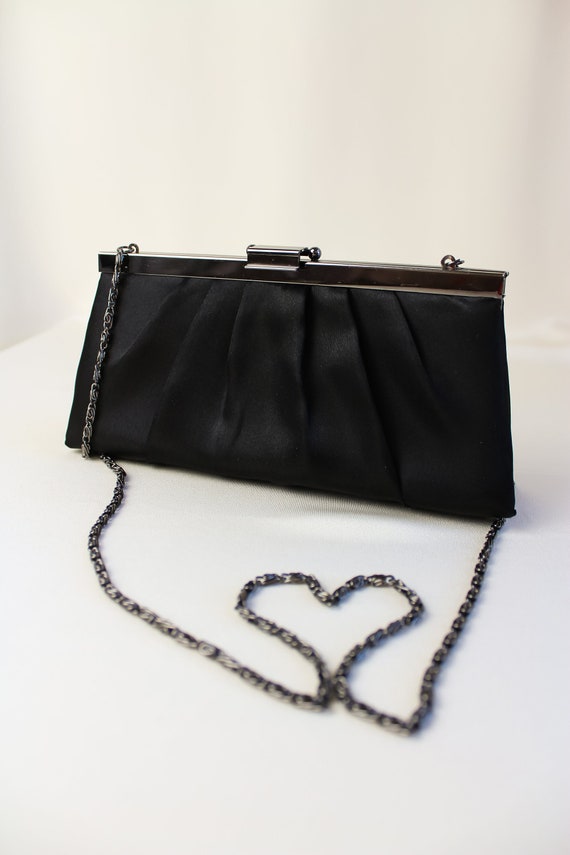 Vintage Classic Black Satin Clutch