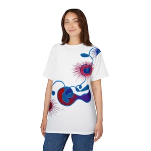 サイケデリックアートのユニセックスTシャツ、ユニークでカラフルで楽しいデザインシャツ、抽象芸術愛好家へのギフト、鮮やかなアーティストアパレル、クールなトリッピーグラフィックTシャツ