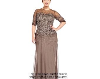 Adrianna Papell Women's 3/4 Sleeve Beaded Illusion Gown Sz16