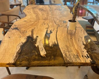 Epoxy ash wood dining table - Ashley