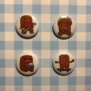 Domo Pins! | 4 Piece 1 inch Button Pin Set | Comes with Freebies!