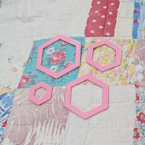 Turn October Pink English Paper Piecing Hexagon - Hexie&#39;s for EPP - 3/8&quot; Seam Allowance - FREE SHIPPING