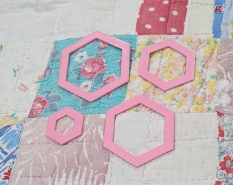 Turn October Pink English Paper Piecing Hexagon - Hexie's for EPP - 3/8" Seam Allowance - FREE SHIPPING