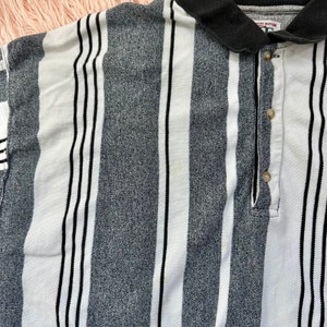 Mens Vintage 2XL Gray & White Striped Polo Shirt image 2