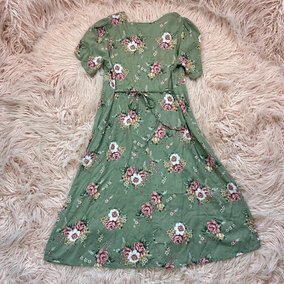 Woman’s Vintage 16 Green Floral Print Midi Dress - image 4