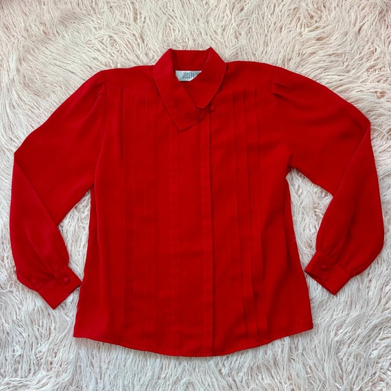 Woman's Vintage Size 8 Red Pleated Front Blouse - image 1