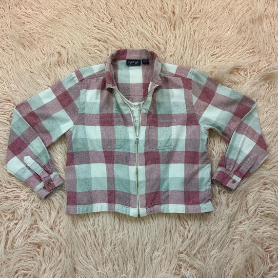 Woman's Large Vintage Pink Tank Top & Flannel - image 1