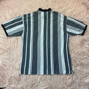 Mens Vintage 2XL Gray & White Striped Polo Shirt image 5