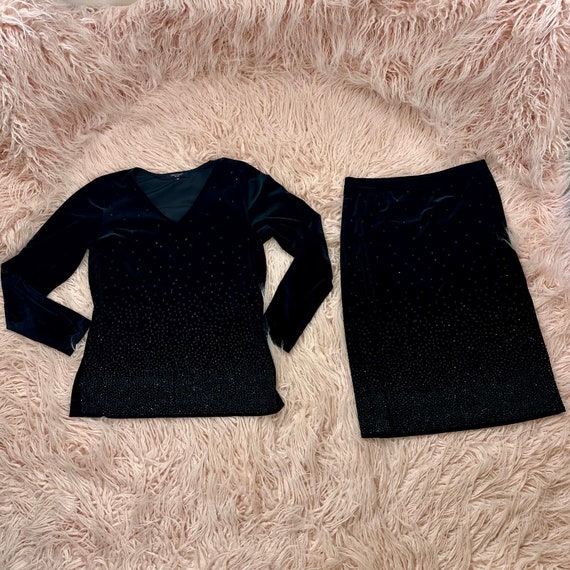 Women’s Medium Vintage Black Velvet Beaded Skirt … - image 1