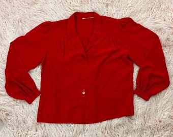 Woman's 2XL Vintage Red Balloon Sleeve Blouse