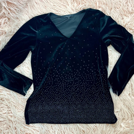Women’s Medium Vintage Black Velvet Beaded Skirt … - image 8