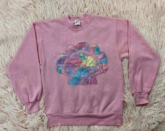 Maglione girocollo da donna piccolo vintage con conchiglia e perle finte