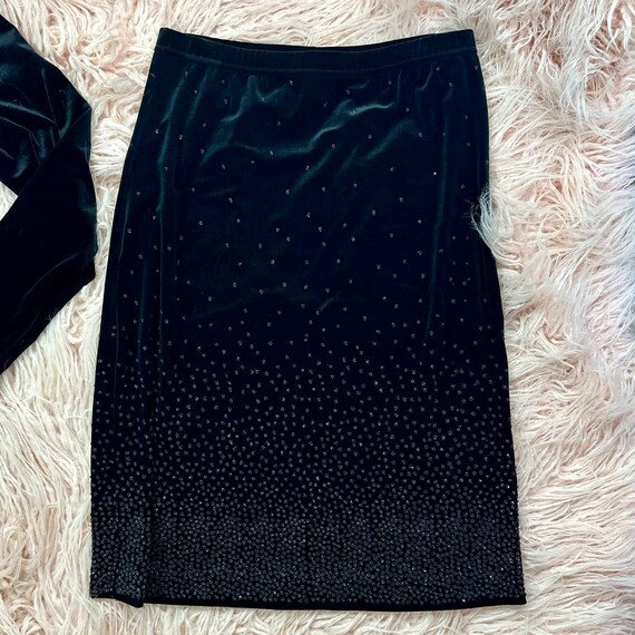 Women’s Medium Vintage Black Velvet Beaded Skirt … - image 7