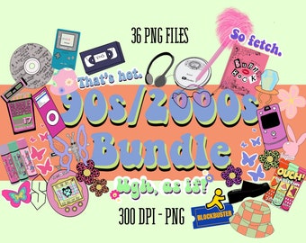 May include: A digital collage of 90s and 2000s pop culture icons. The image features a variety of items, including a Tamagotchi, a Game Boy, a VHS tape, a butterfly, a pair of sunglasses, a pink feather pen, a pink cell phone, a pink bunny, a Blockbuster video rental card, a bubble gum pack, a butterfly, a flower, a hat, and a pair of black platform shoes. The text "That's hot." and "Ngh, as is!" are also included in the image. The image is set against a light green background.