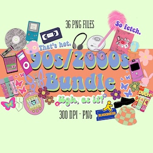 90s Sticker PNG Bundle, 2000s PNG Digital Download, Digital Planner 2023,  GoodNotes, Tumbler PNGs, 90s Tumbler Template Bundle