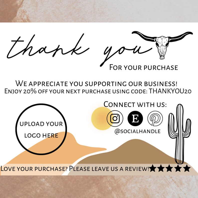 Editable Printable Western Thank You Business Cards Etsy Small - Etsy
