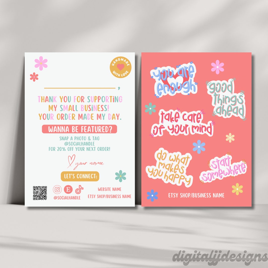 Thank You Card Canva Template, Cute Colorful Thank You Cards Small ...