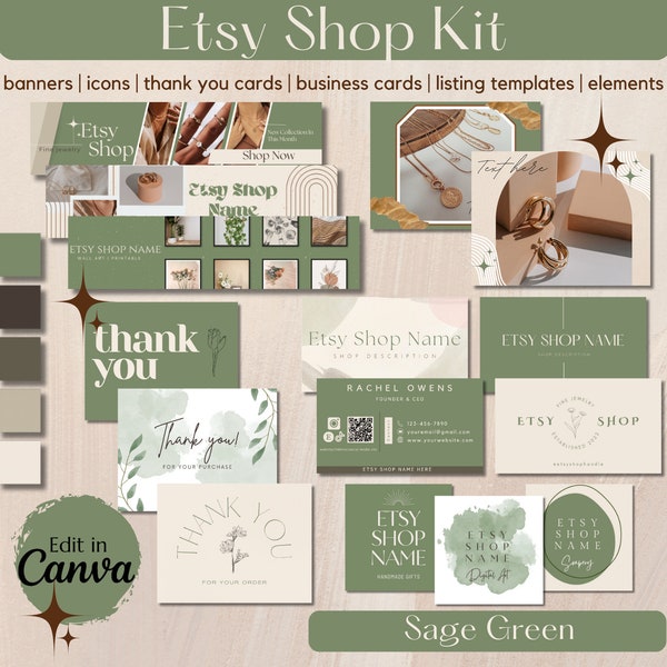 Etsy Shop Kit, Etsy Shop Banner, Etsy Shop Branding Kit, Green Etsy Shop Kit, Etsy Shop Bundle, Etsy Shop Template, Etsy Listing Templates