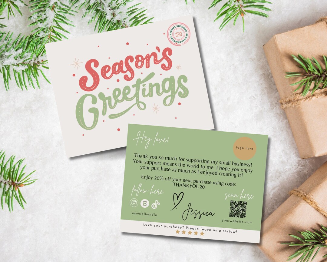 Seasons Greetings Thank You Card, Retro Christmas Thank You Cards